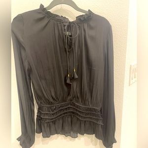 Dark Grey Long Sleeve Blouse with Gathered Waist